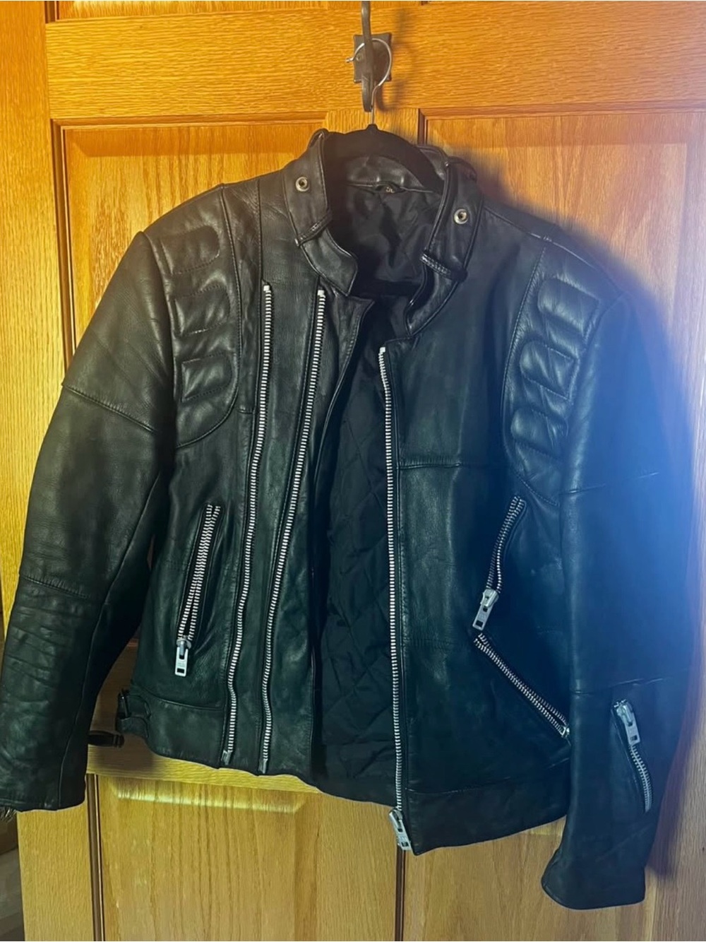 Black Quilted Leather Moto Bomber Jacket